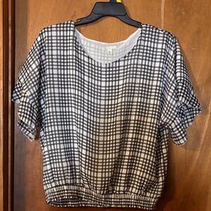 Cato Black and White Plaid Short Sleeve Blouse